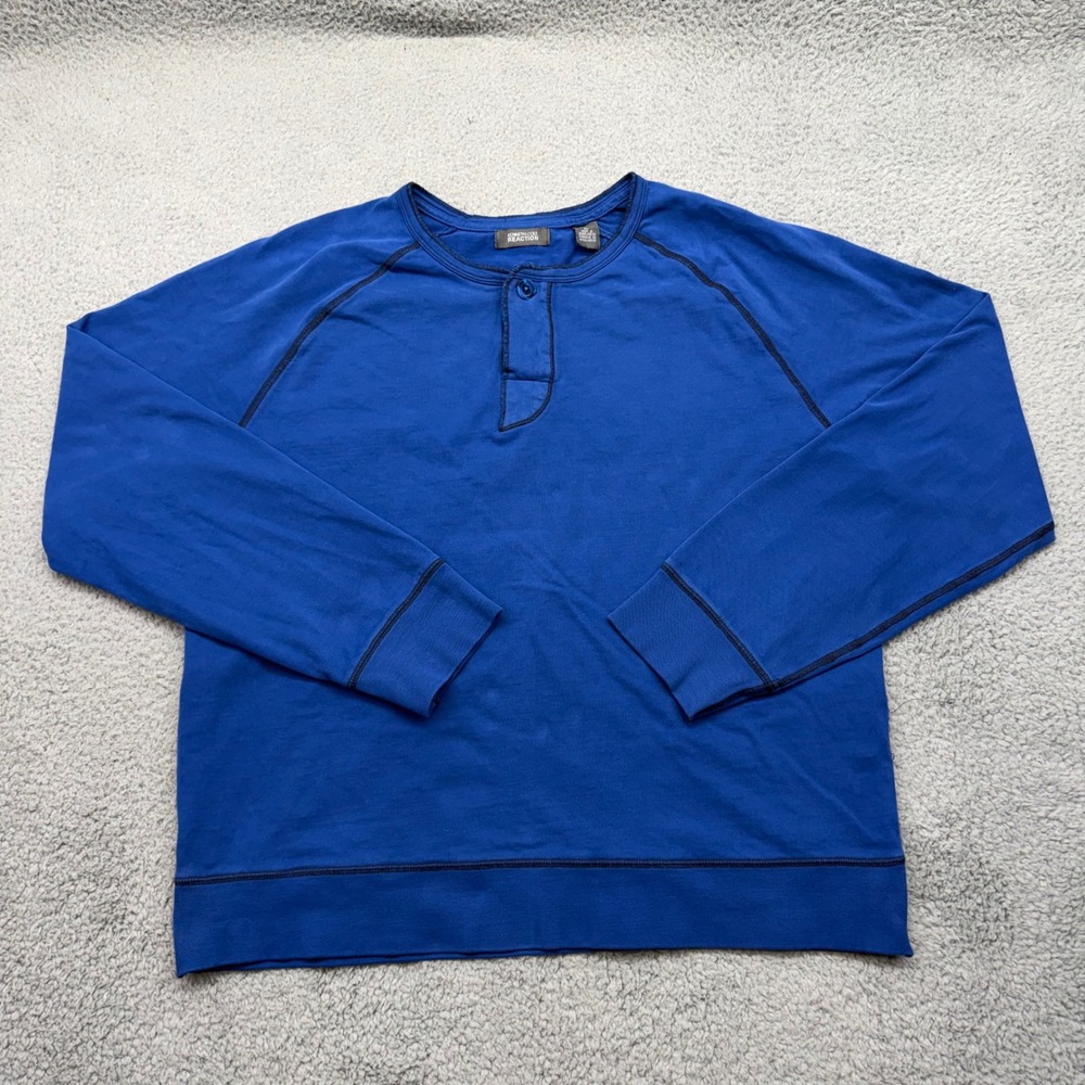 Kenneth Cole Reaction Mens XL Blue Waffle Knit L/S 100% Cotton Thermal Shirt